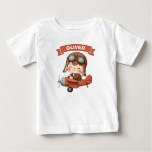 Camiseta Bebê Sonhador Aviador em Avião Vermelho