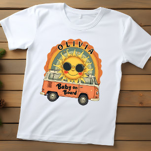Camiseta Bebê Sorridente Groovy Retro Sol