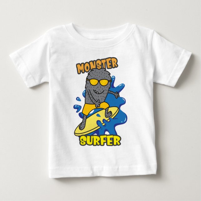Camiseta Bebê surfando monstro (Frente)