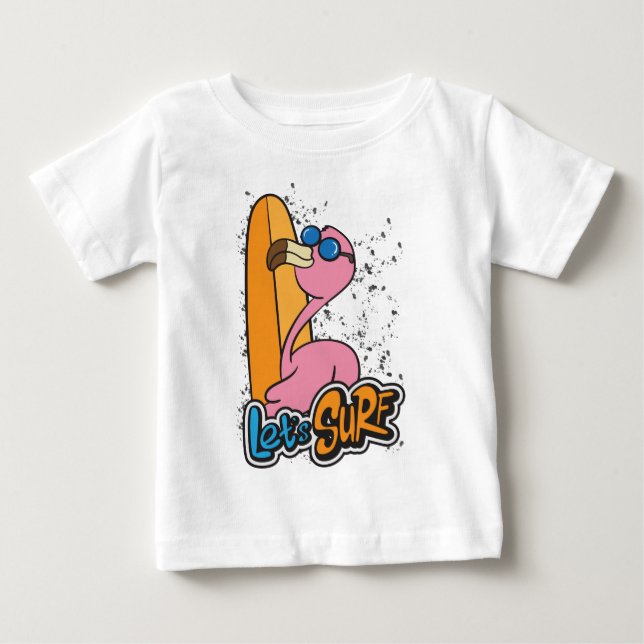Camiseta Bebê surfista de flamingo  (Frente)
