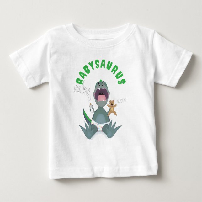 Camiseta Bebê T-rex Babysaurus Verde  (Frente)