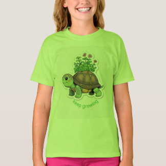Camiseta Bebê tartaruga fofa carregando um jardim minúsculo