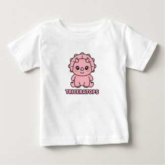Camiseta Bebê Triceratops Rosa Fofo Dinossauro Chibi