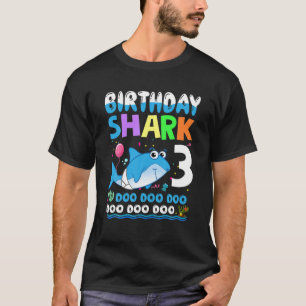 Camiseta Bebê Tubarão-aniversário de 3 anos Doo, 3 Anos