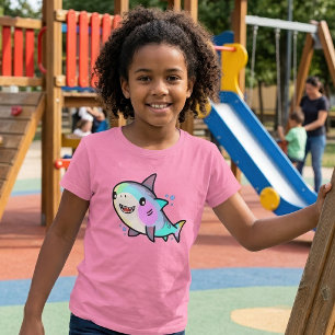 Camiseta Bebê tubarão feliz sorrindo com bolhas.