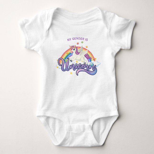 Camiseta Bebê Unicórnio Arco-Íris Creeper (Frente)