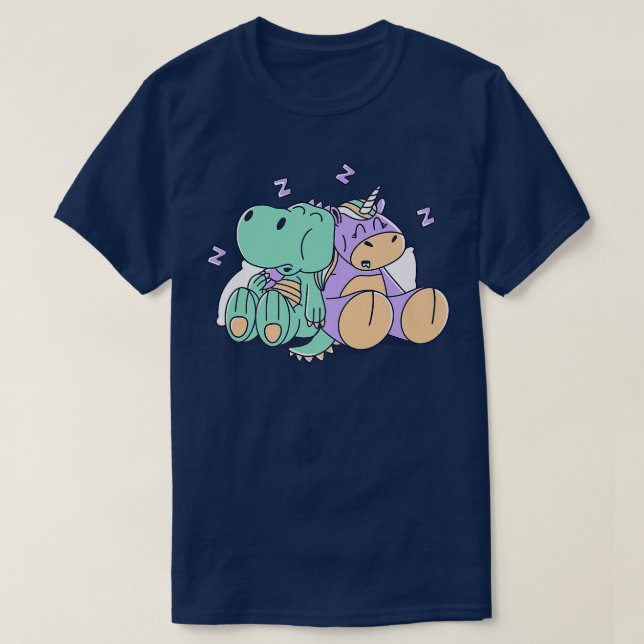 Camiseta Bebê Unicórnio e Dinossauro Adormecidos (Frente do Design)