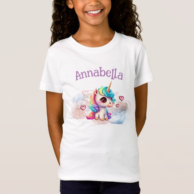Camiseta Bebê Unicórnio Fofo e Corações (Frente)