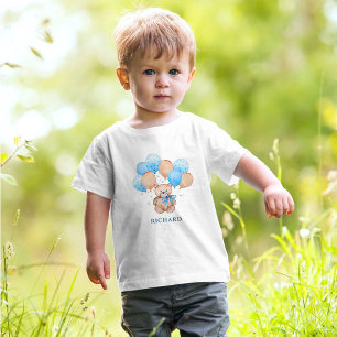 Camiseta Bebê Ursinho de pelúcia balões azuis