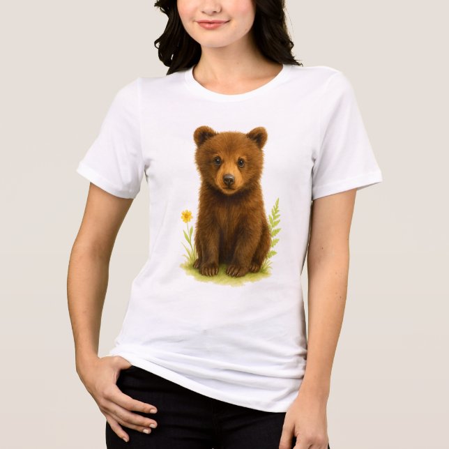 Camiseta Bebê Urso Cubo nas Flores Selvagens (Frente)