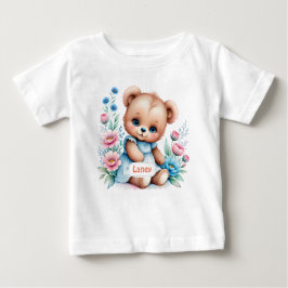 Camiseta Bebê Urso de pelúcia com flores de aquarela