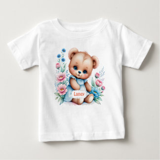 Camiseta Bebê Urso de pelúcia com flores de aquarela