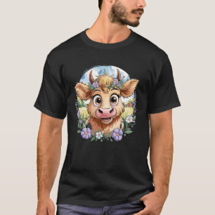 Camiseta Bebê Vaca das Terras Altas Com Flores Roxas Fazend