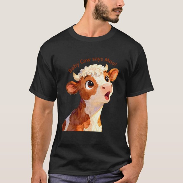 Camiseta Bebê Vaca Diz Muu! Design de Texto Fofo (Frente)