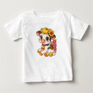 Camiseta Bebê Vaca Fofa com Flores