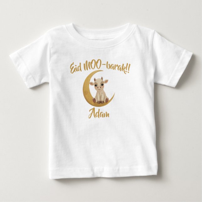 Camiseta Bebê Vaca Fofo Engraçado Eid Adha Nome de Bebê Eng (Frente)