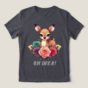 Camiseta Bebê veado com Rosas e folhagem verde