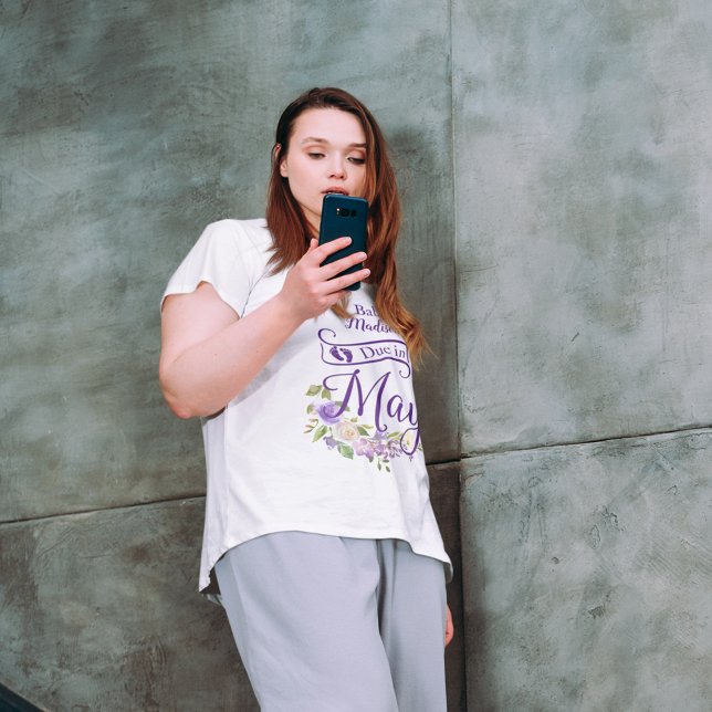 Camiseta Bebê Vencido em maio Aquarela Floral Roxa (Criador carregado)