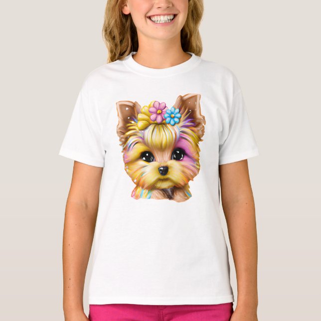Camiseta Bebê-Yorkie bonito e adorável (Frente)