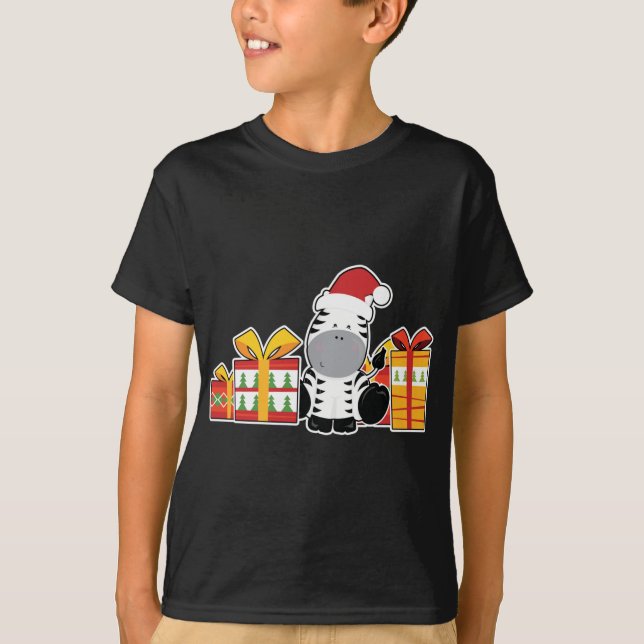 Camiseta Bebê-Zebra com Presentes - Zebra-Natal Fofa (Frente)