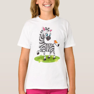 Camiseta Bebê Zebra Desenhando Brincando com Borboleta-2396