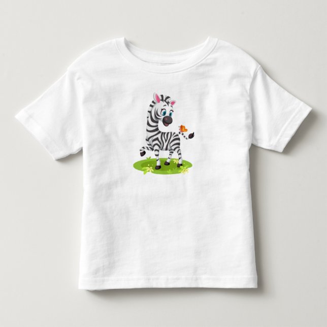 Camiseta Bebê Zebra Desenhando Brincando com Borboleta-2396 (Frente)
