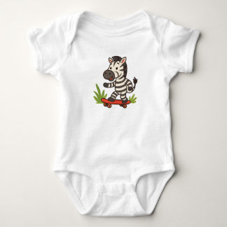 Camiseta Bebê Zebra Skater Jungle Cool on Wheels!