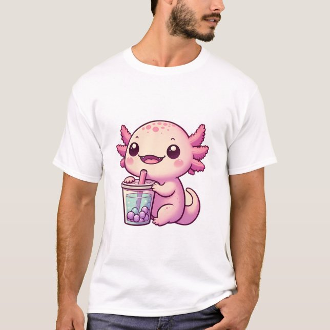 Camiseta Bebendo Axolotl bonito Boba Tea (Frente)