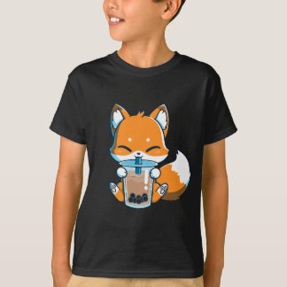 Camiseta Bebendo Boba Fox Cute Kawaii Anime Foxy Japonês