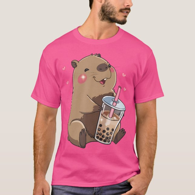 Camiseta Bebendo de Anime Borracha de Tea Boné Cute Capybar (Frente)
