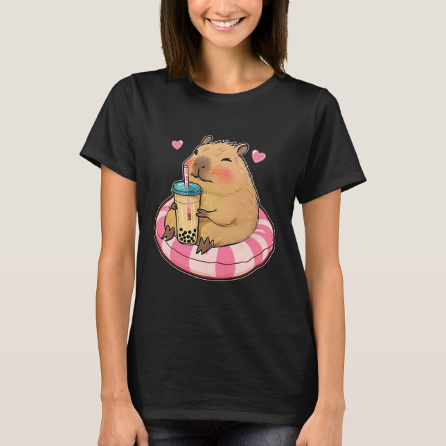 Camiseta Bebendo de anime Cute Capybara Kawaii - Bubble Tea (Frente)