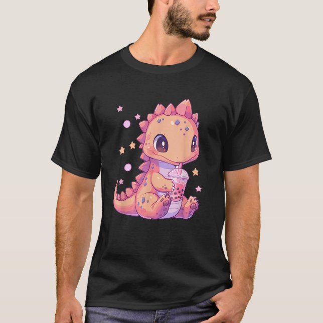 Camiseta Bebendo de anime de Kawaii fofo Boba Te (Frente)