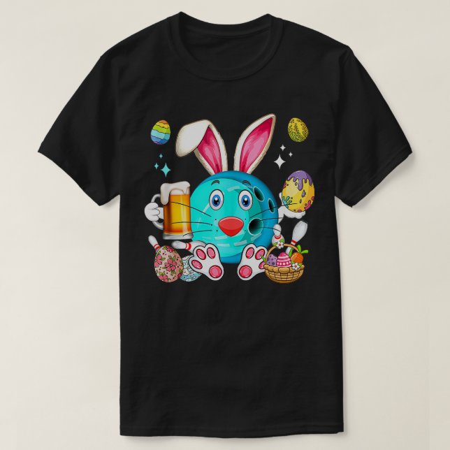 Camiseta Bebendo De Boliche De Coelhinho Da Páscoa Engraçad (Frente do Design)