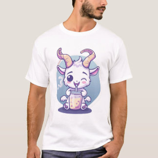 Camiseta Bebendo de cabra de bebê para uma bebida colorida
