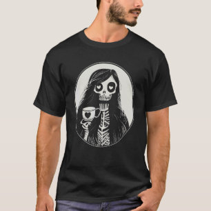 Camiseta Bebendo de café gótico Mulher esquelética