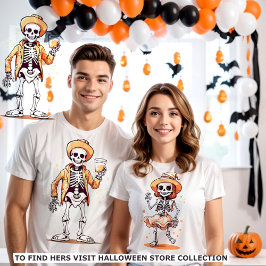 Camiseta Bebendo de esqueleto de Halloween