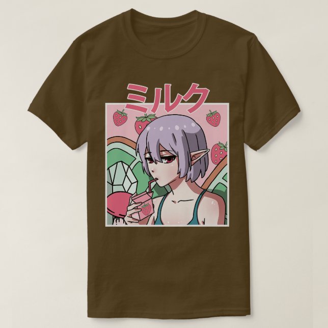 Camiseta Bebendo de Fada Estética Fairycore Japonês Strawb (Frente do Design)