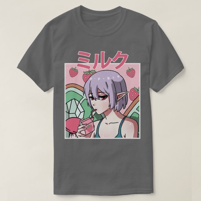 Camiseta Bebendo de Fada Estética Fairycore Japonês Strawb (Frente do Design)