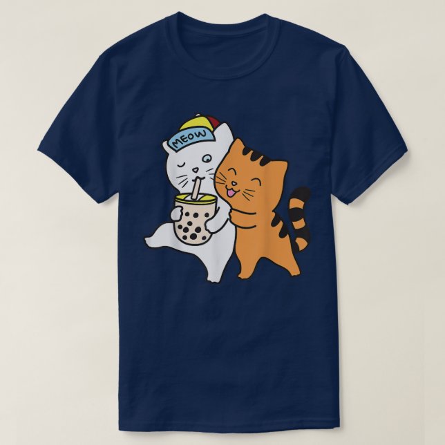 Camiseta Bebendo de gato Boba Shirt Tea Bubble Tea Anime Ka (Frente do Design)