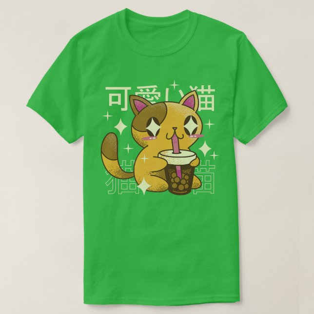 Camiseta Bebendo de gato Bolha de chá Beba Japão (Frente do Design)