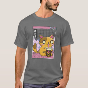 Camiseta Bebendo de gato Chá Boba Japan Otaku Anime 80S