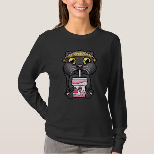 Camiseta Bebendo de Gato Negro Morango Leite Gatinho Menina