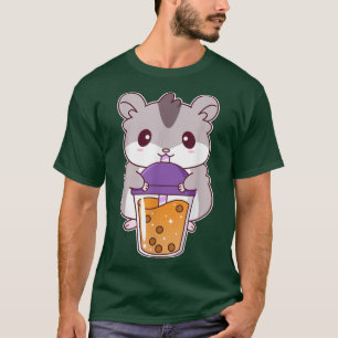 Camiseta Bebendo de Hamster de Anime Bonita Boba Tea Kawaii