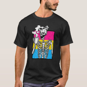 Camiseta Bebendo De Skeleton Pansexual Café Gay Lgb Lgb