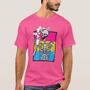 Camiseta Bebendo De Skeleton Pansexual Café Gay Lgb Lgb