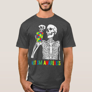 Camiseta Bebendo de Skeletrização Café Autismo Quebra-cabeç
