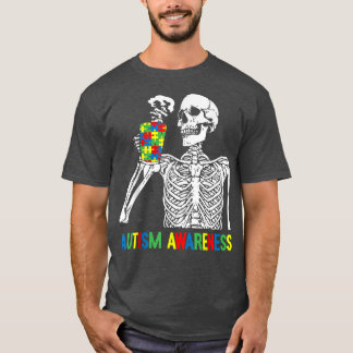 Camiseta Bebendo de Skeletrização Café Autismo Quebra-cabeç