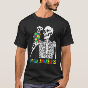 Camiseta Bebendo de Skeletrização Café Autismo Quebra-cabeç