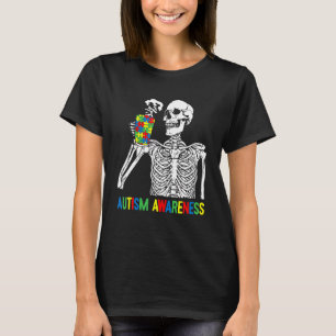 Camiseta Bebendo de Skeletrização Café Autismo Quebra-cabeç