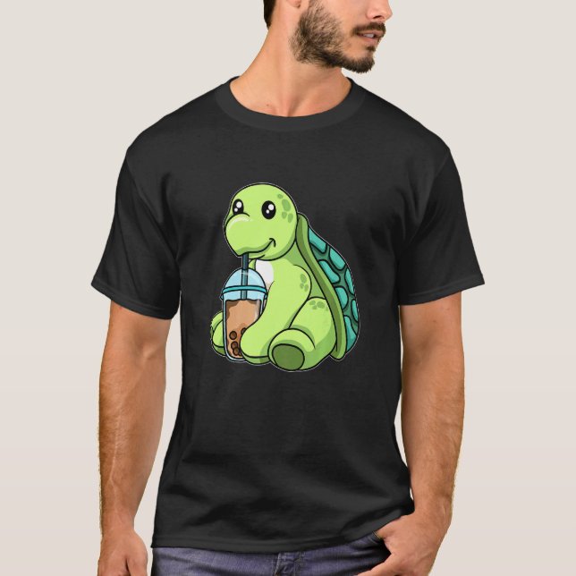 Camiseta Bebendo De Tartaruga Borrha Chá Cuecas Com Boba (Frente)